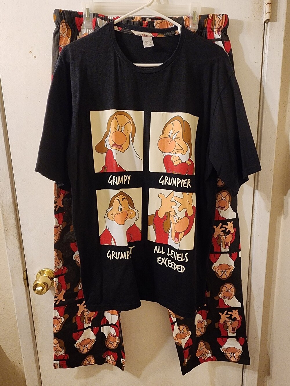Disney Black Grumpy Dwarf Graphic Tee and PJ Pants Set - Men's - Cartoon Print